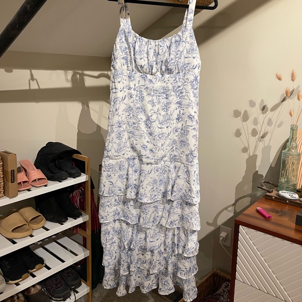 Lulu For The Frill Of It White Floral Print Ruffled Maxi Dress XL - Picture 2 of 5